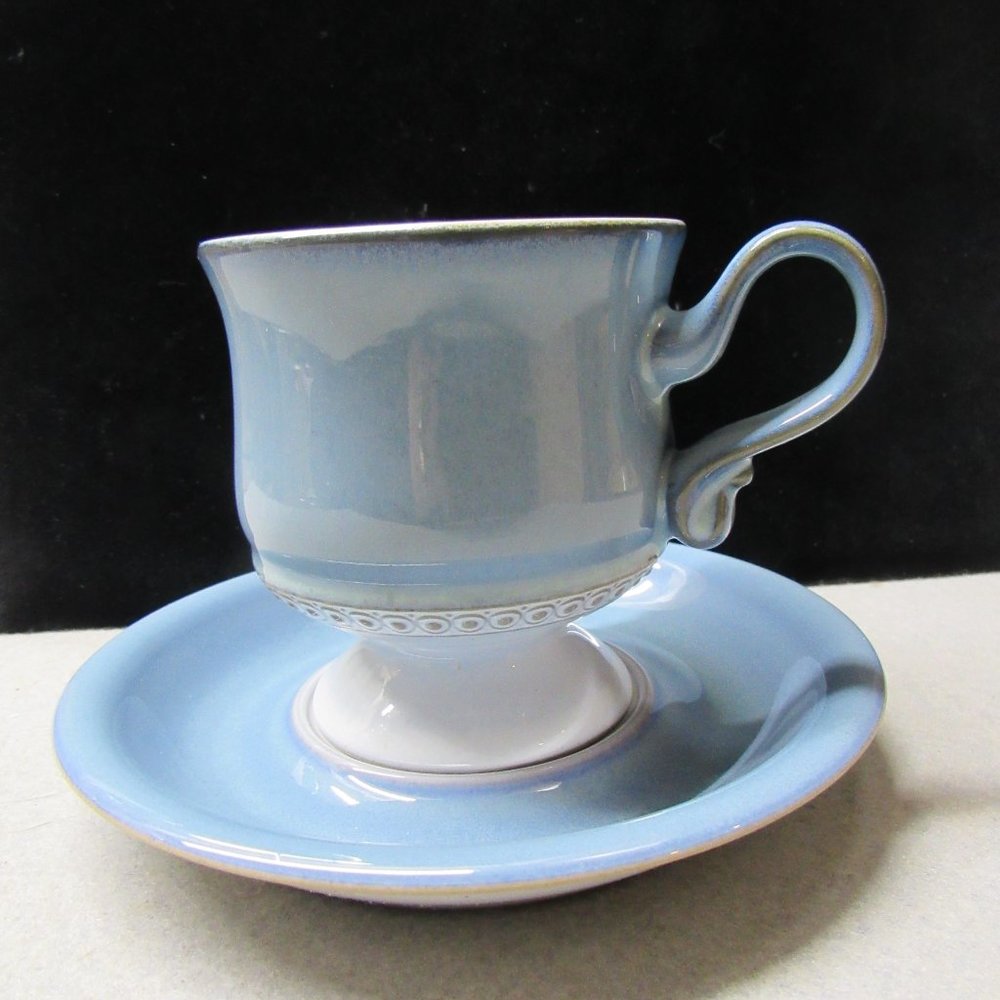 4 VINTAGE DENBY LANGLEY BLUE CASTLE COFFEE/TEA MUGS.  SET OF 4.